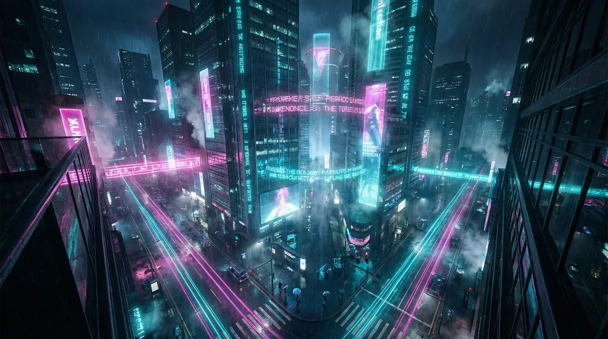 雨后小故事动漫 竖屏短剧平台首页背景 - 赛博朋克都市夜景